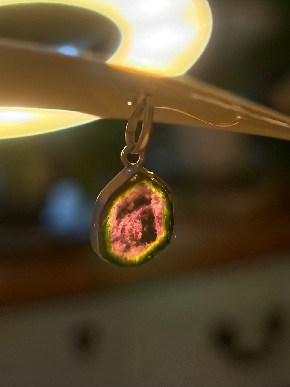 Pink & Green Watermelon Tourmaline Drop Pendant - Women Jewelry